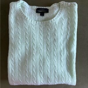 J. Crew Mint Cable-Knit Crewneck Sweater with Shoulder Buttons